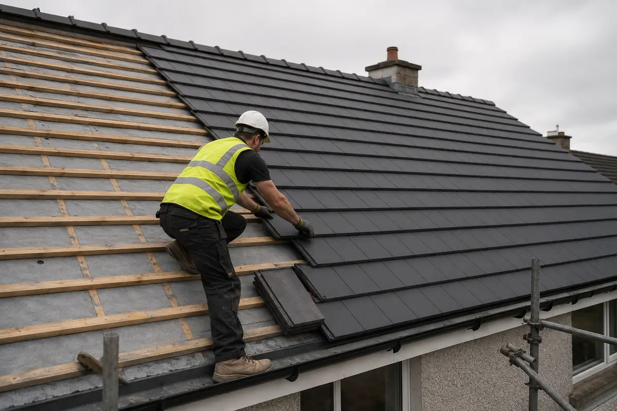 New tiles being laid on a Dublin roof