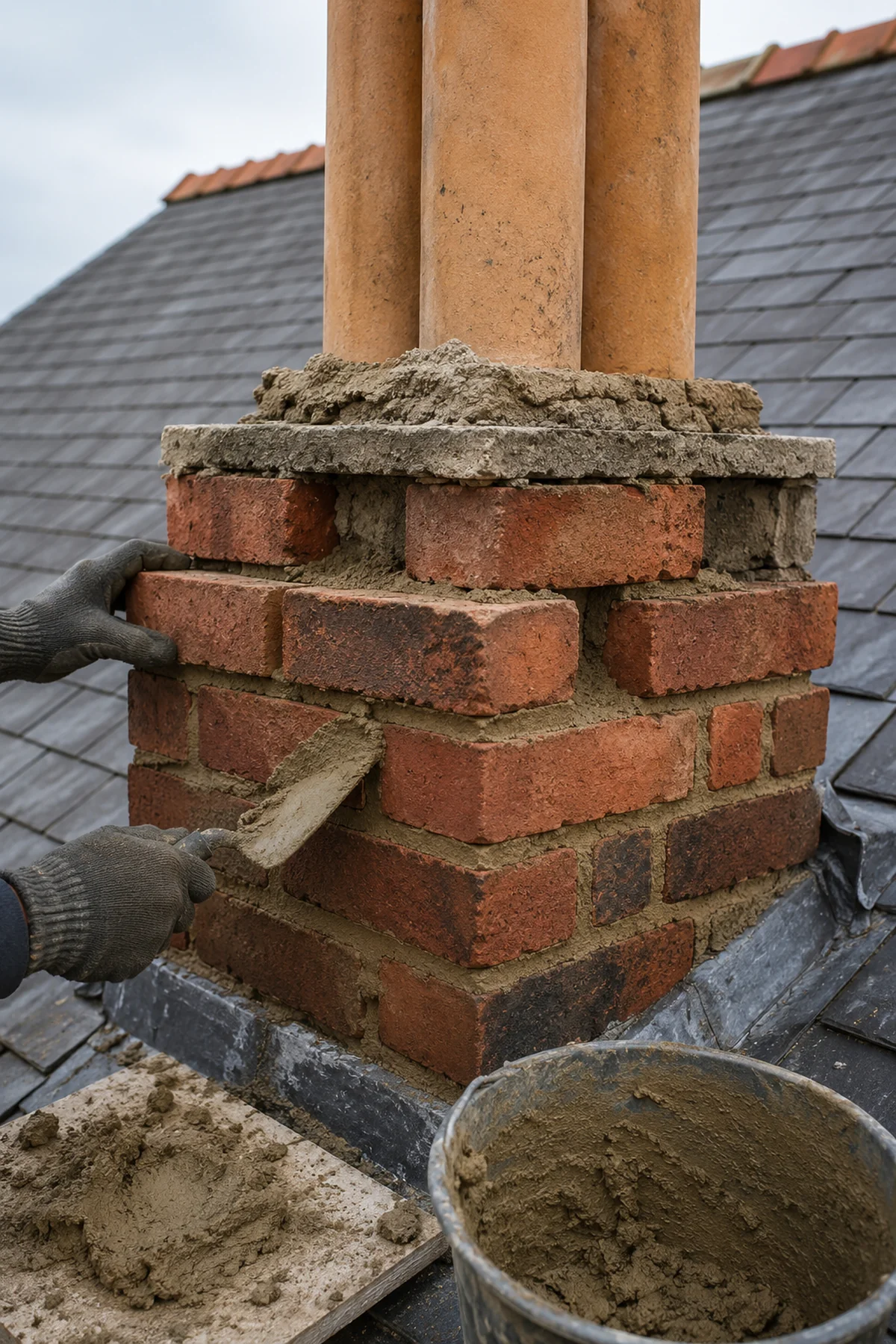 A Dublin chimney being repointed by hand
