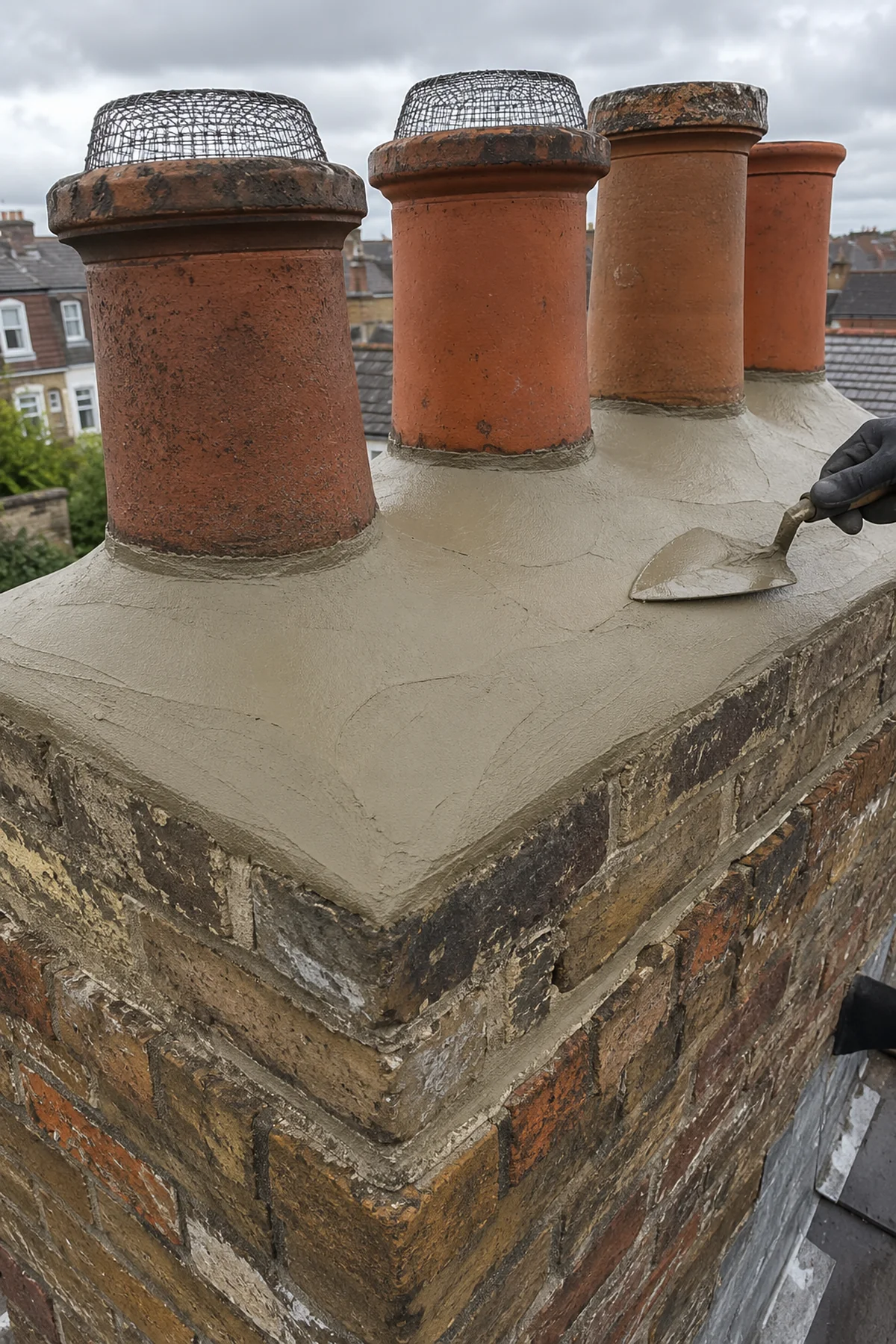 Fresh flaunching dressed around chimney pots in Dublin