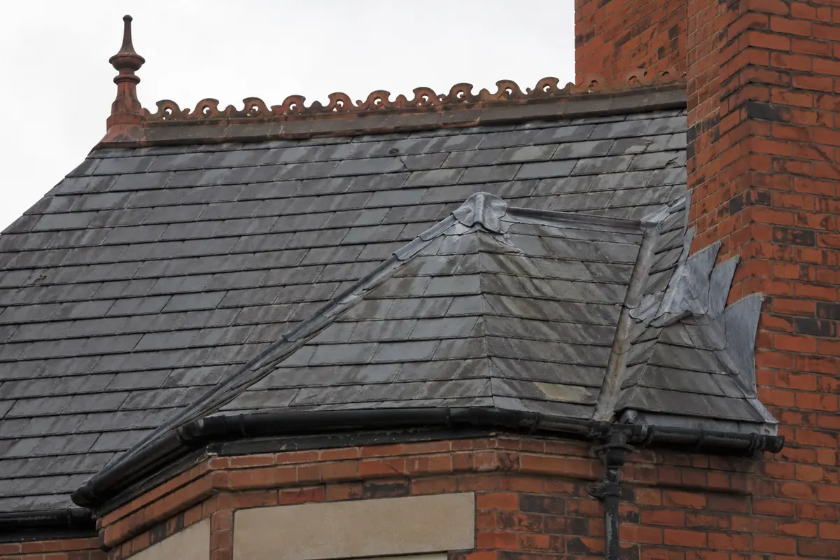 Edwardian red-brick and slate roof detail on a Clontarf home