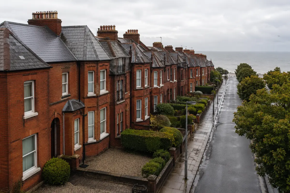 A tree-lined avenue of Edwardian red-brick homes with slate roofs in Clontarf