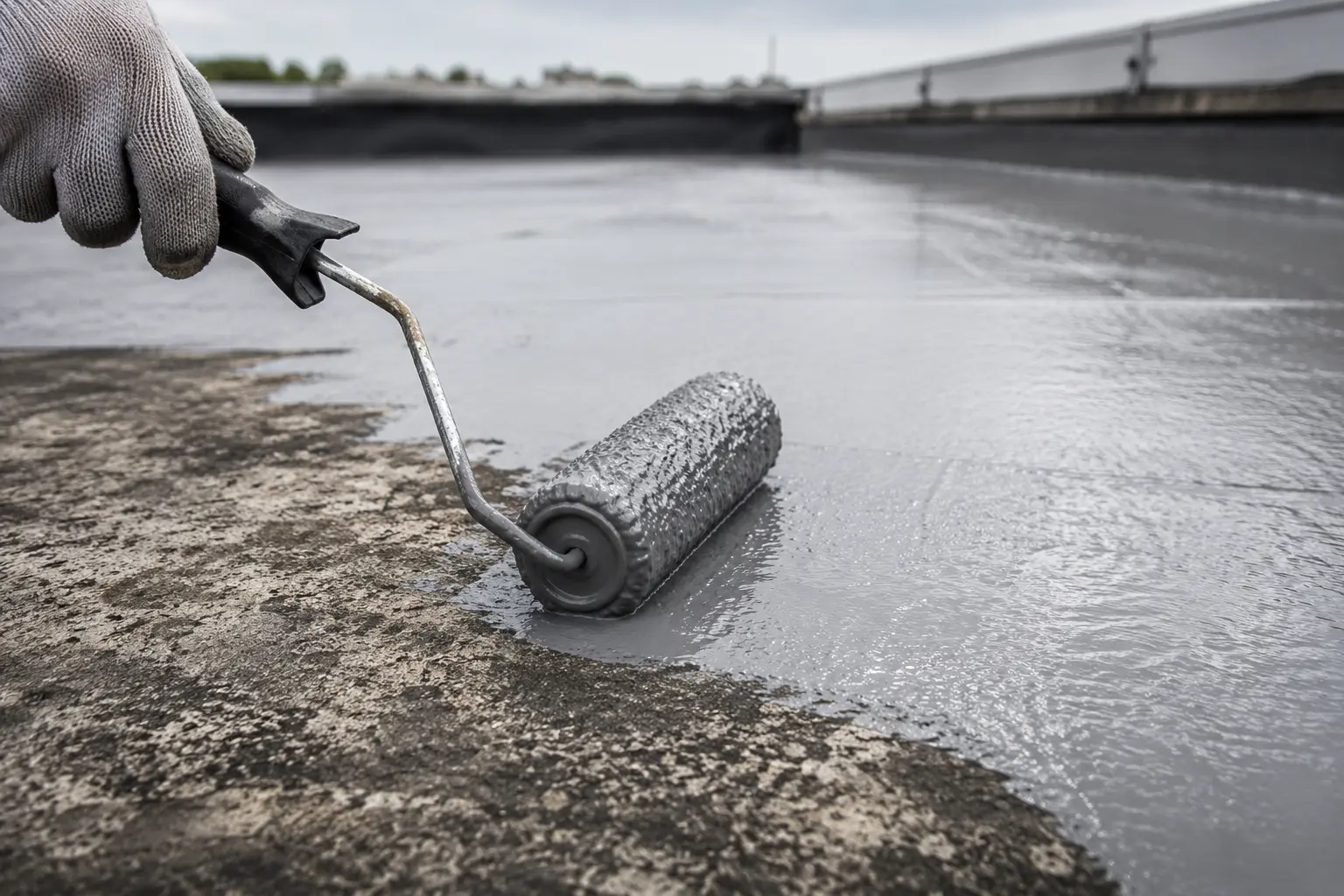 Liquid roof coating applied
