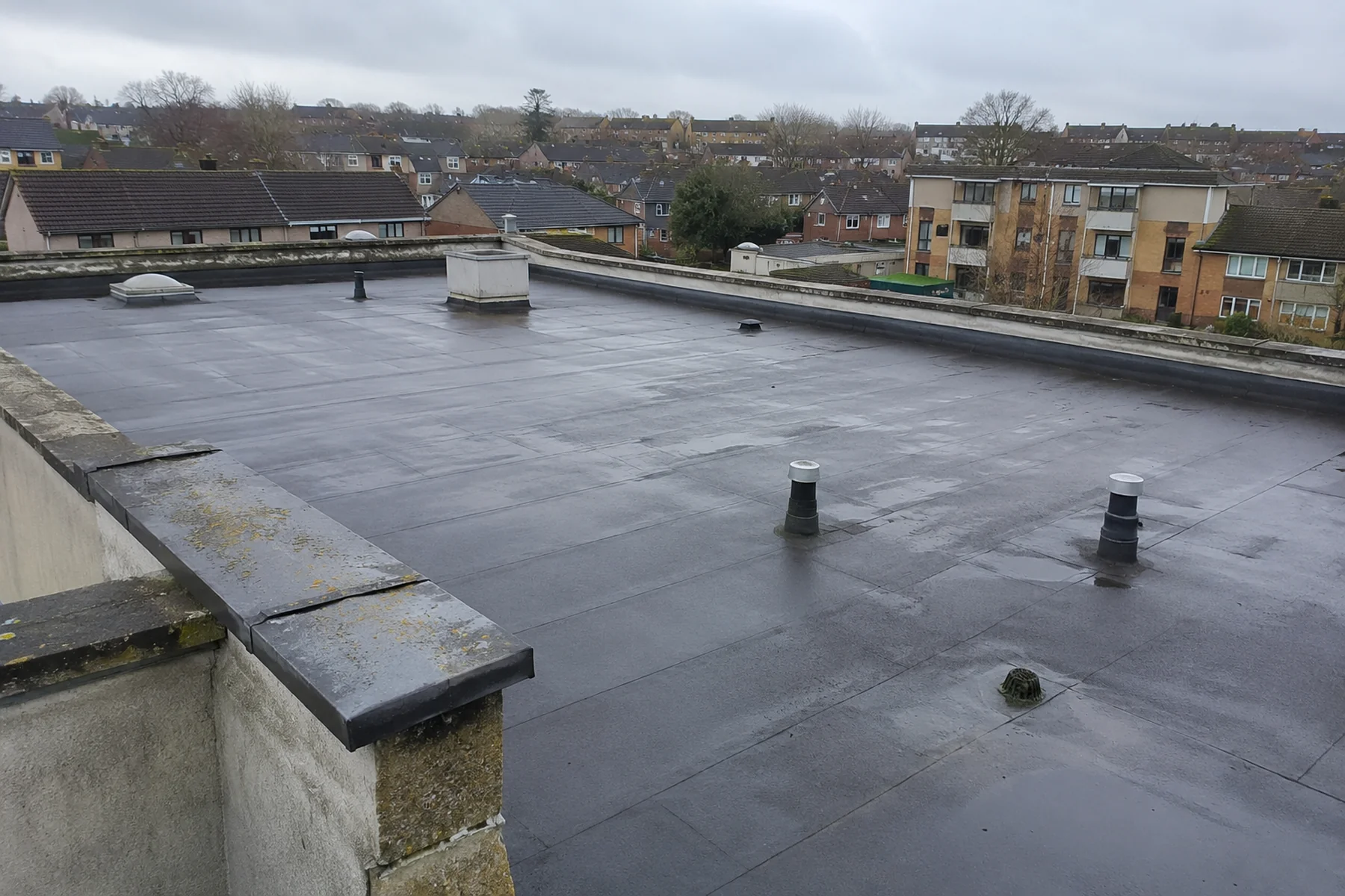 A large flat roof above Dublin rooftops