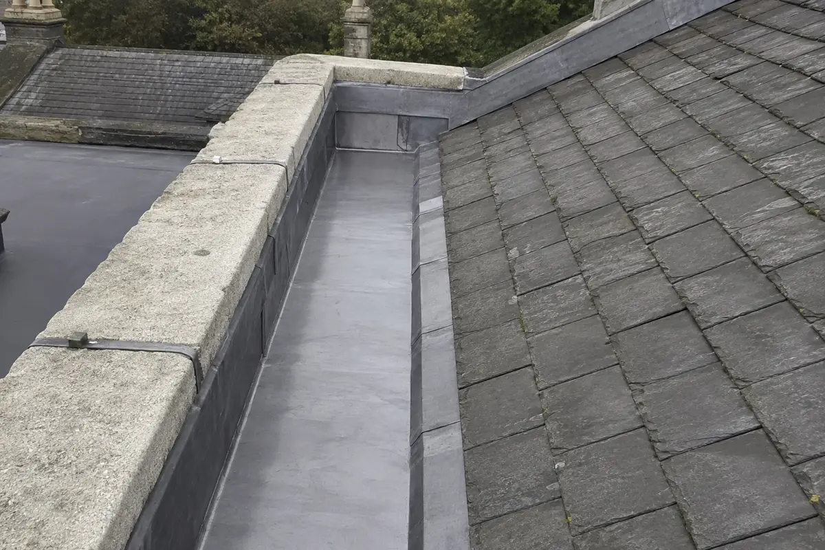 A parapet gutter re-lined in new lead on a Dublin Georgian roof