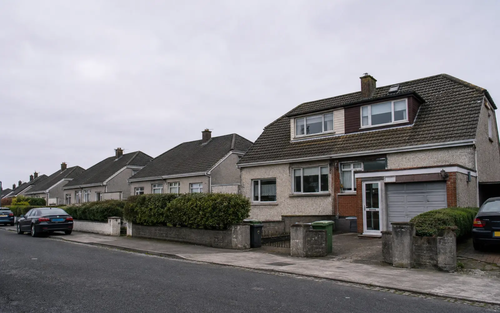 1960s and 1970s Dublin estate homes with grey concrete interlocking tile roofs