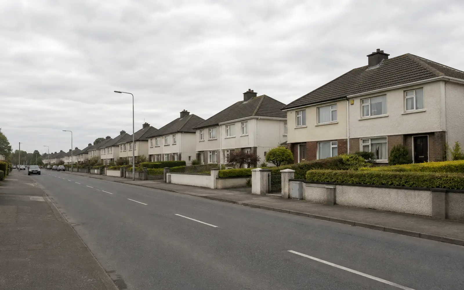 1960s development homes with grey concrete tile roofs at Elm Mount, Dublin