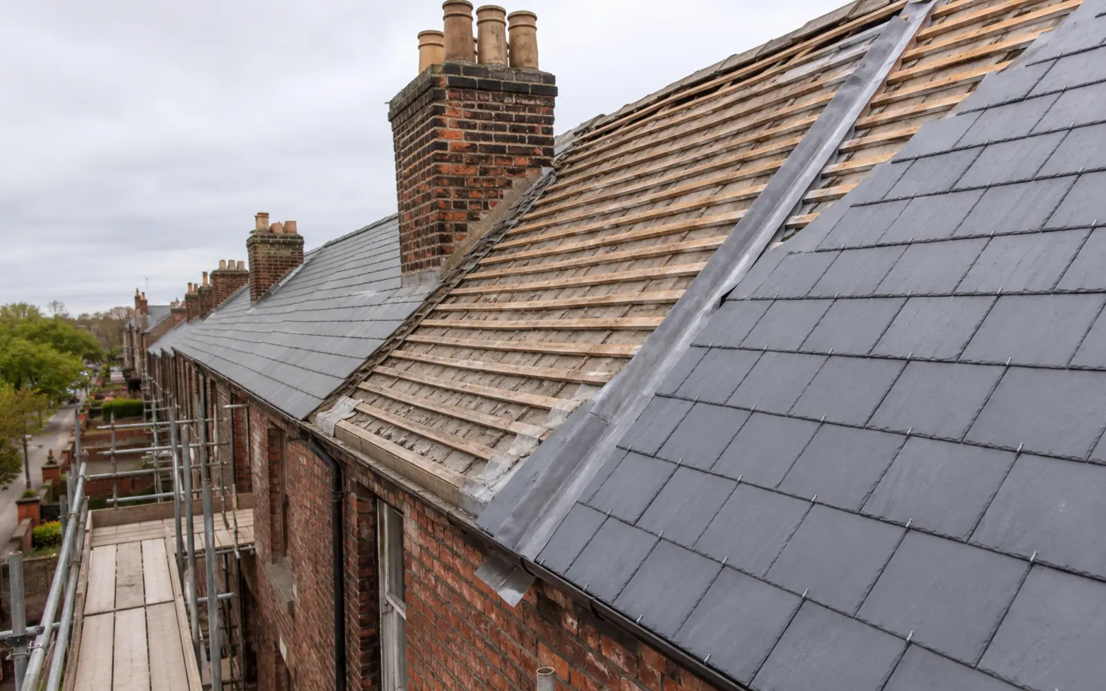 Hipped slate roofs on large detached period villas in Foxrock, Dublin
