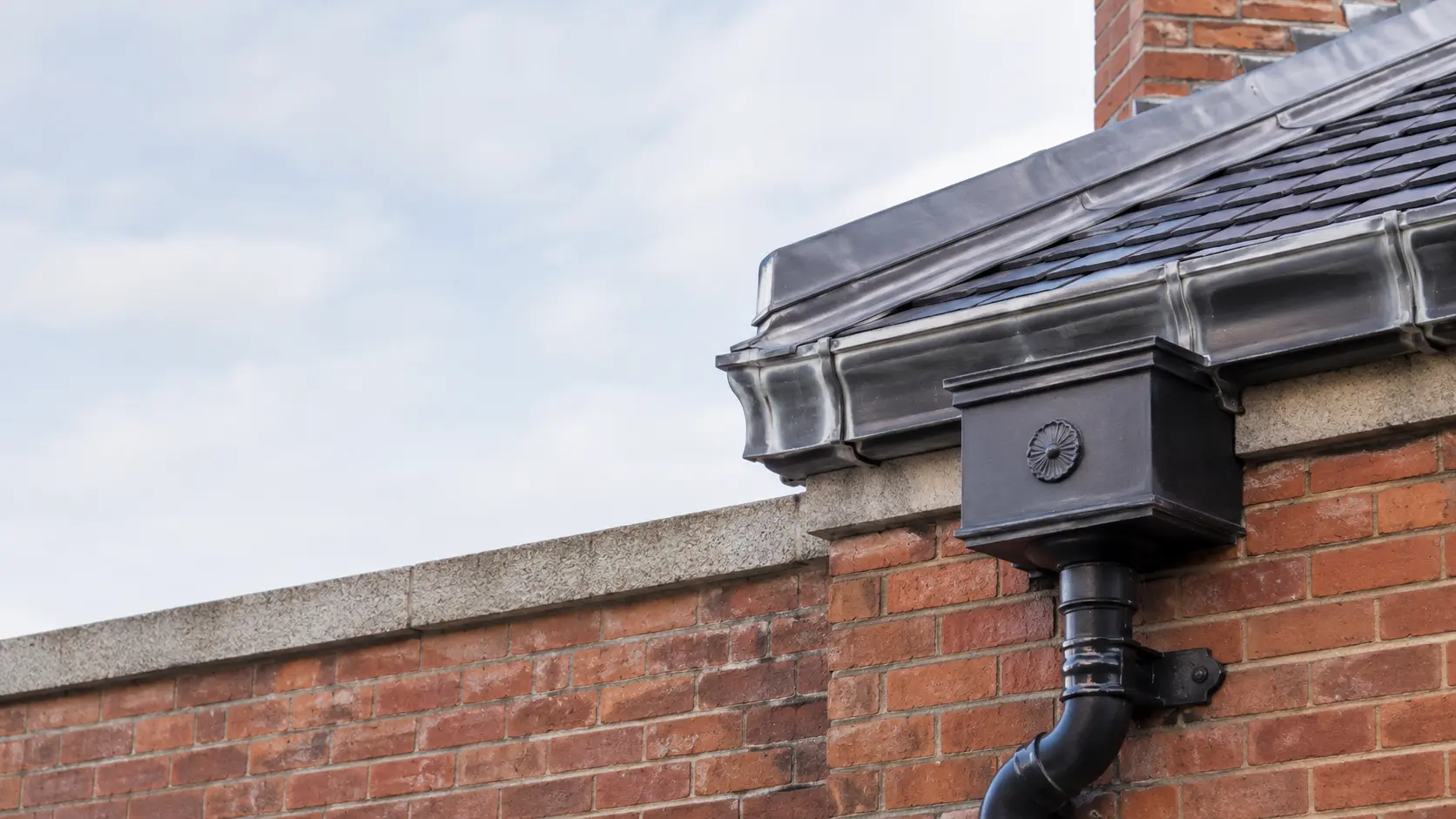 Lead-lined parapet gutter on a Dublin roof