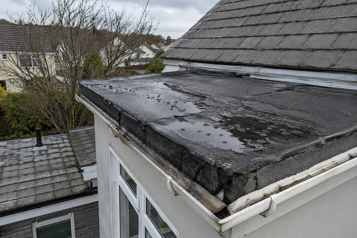 The felt flat roof on top of an ageing dormer conversion in Dublin