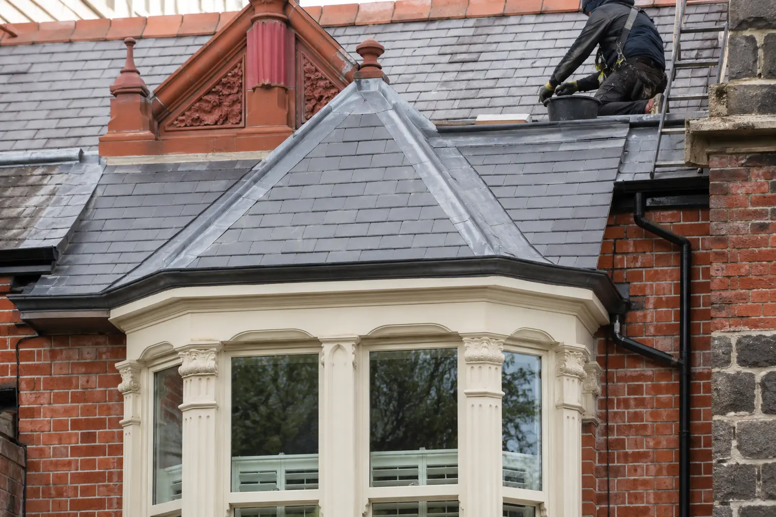 A slate-roofed bay window on a period home in Ranelagh
