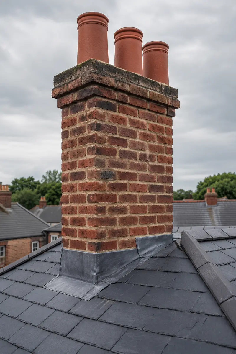 A restored brick chimney stack on a Rathmines terrace
