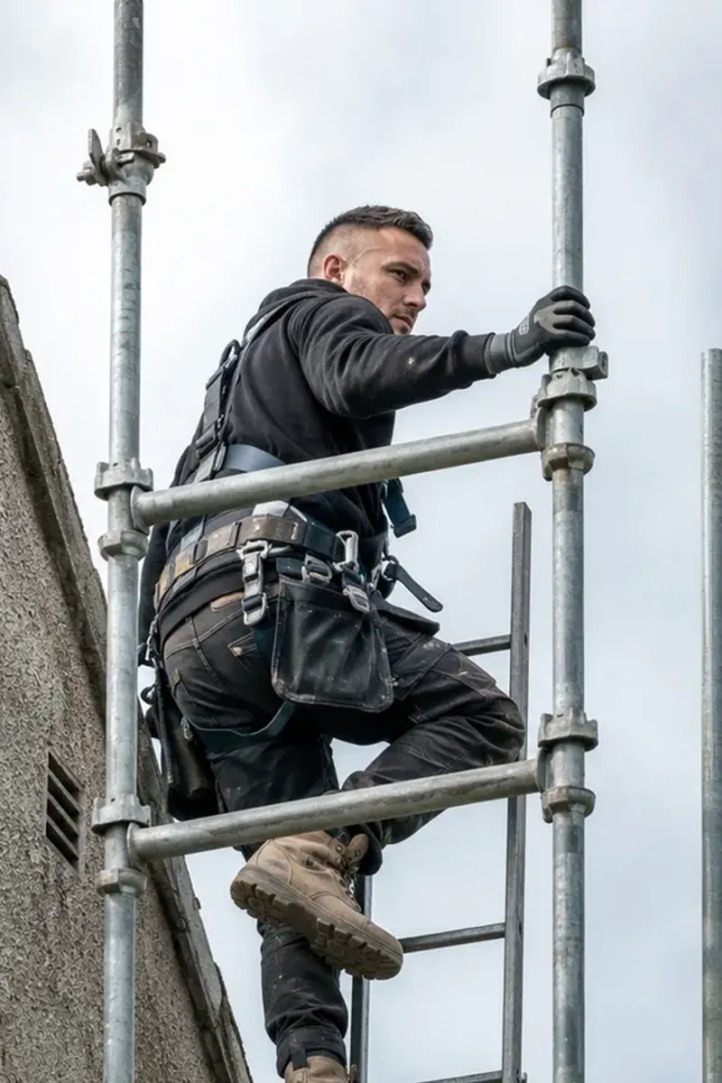 A roofer working from scaffold on a Dublin re-roof