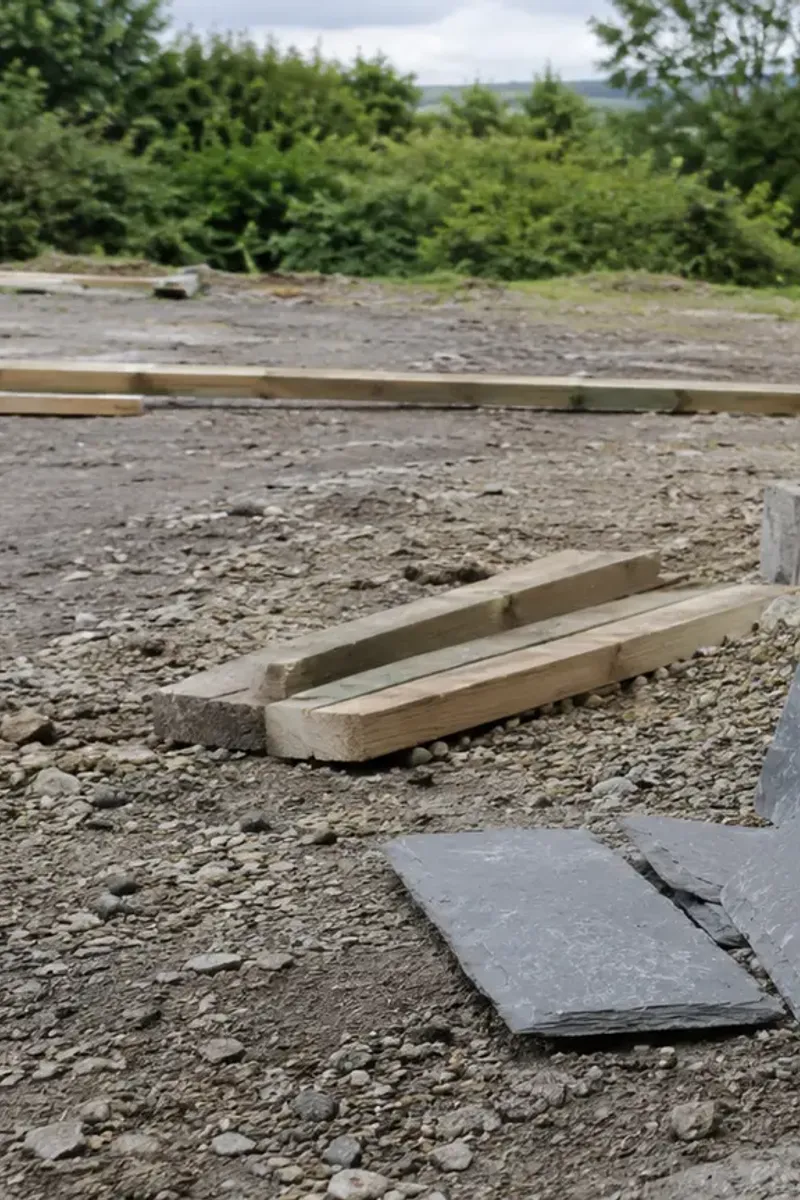 Natural slate stacked on site for a Dublin re-roof