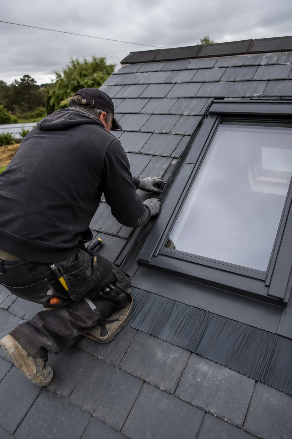A Dublin roofer working on a skylight repair